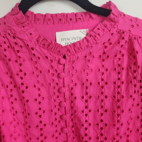 Tuckernuck Hyacinth House Tryall Preppy Eyelet Lace Ruffle Midi Dress Hot Pink S - Picture 7 of 15